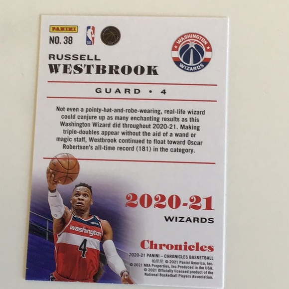 Russell Westbrook  2020 2021 Washington wizards Chronicles Panini. - Picture 2 of 2